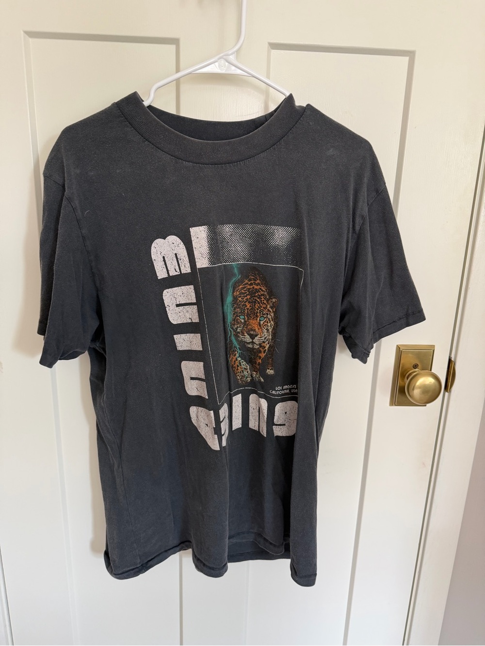 Anine Bing Black Graphic Short Sleeve Tee with Leopard-L